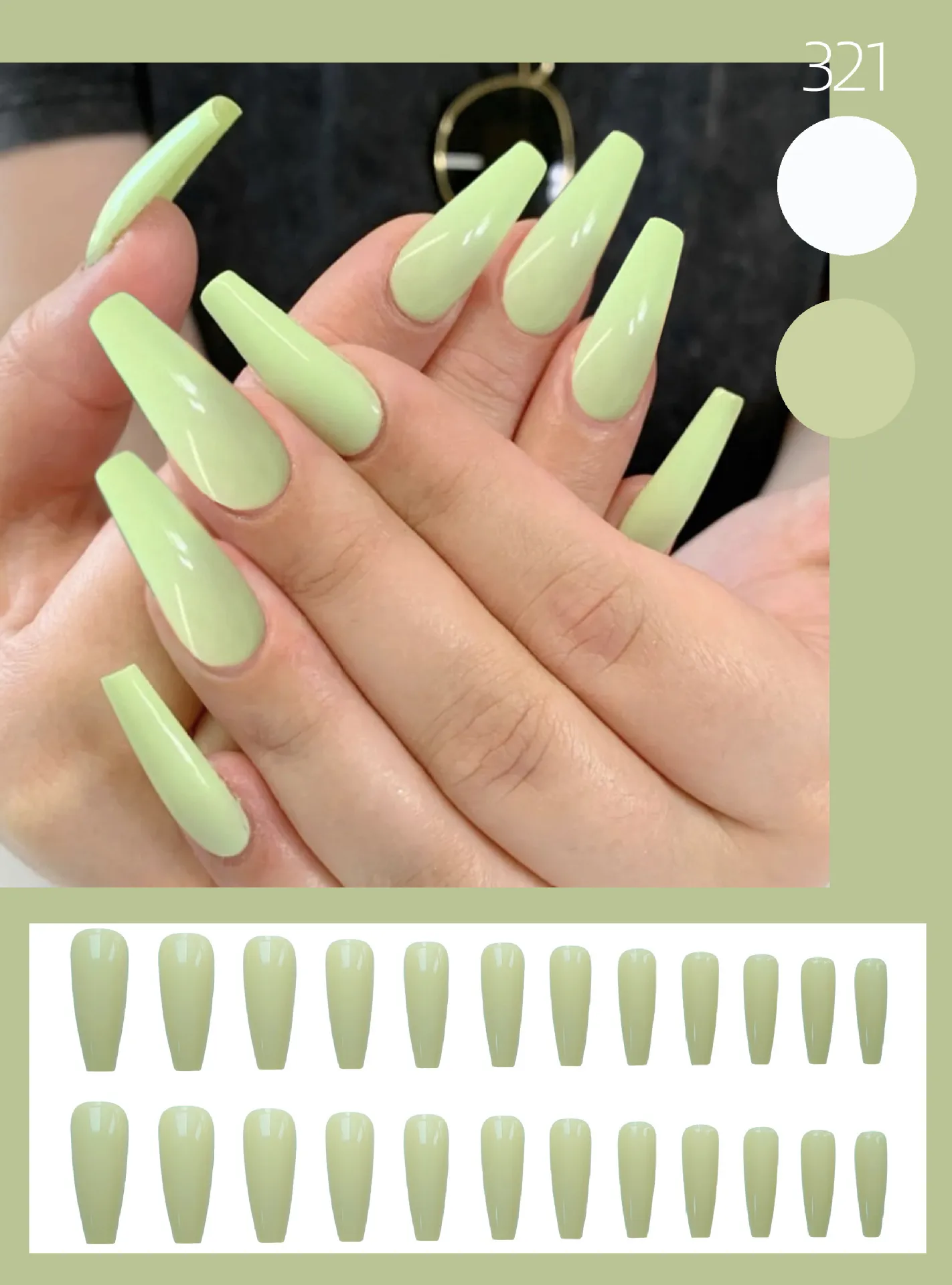 321-lungo balletto frutta verde unghie finte che indossa adesivi per unghie adesivi per unghie finiti 24 pezzi adesivi per unghie