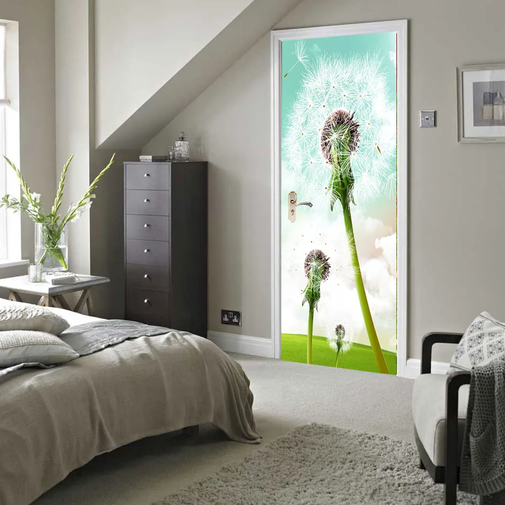 Adesivo in PVC moda 3D autoadesivo adesivo da parete per porta camera da letto soggiorno decorazione moderna dente di leone Promozione