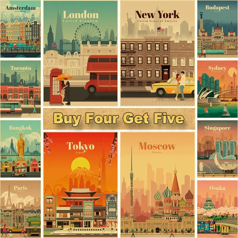 World Travel Minimalista Vintage Canvas Poster New York City Poster Stampa Wall Art Decoration Picture Home Bar Cafe Decor
