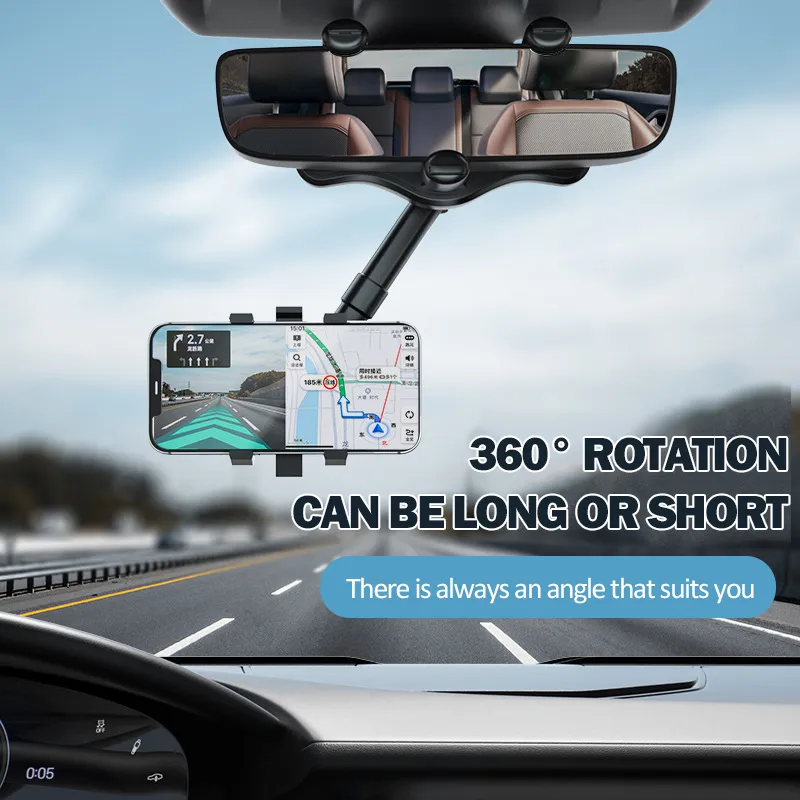 Supporto per telefono per specchietto retrovisore a 360° per telefono veicolare e supporto per GPS Supporto per telefono per auto telescopico regolab