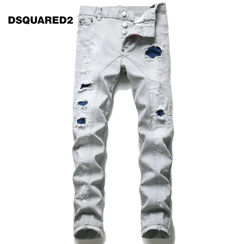 DSQ toppa strappata grigia con patchwork di sciabola in vernice elasticizzata jeans da uomo
