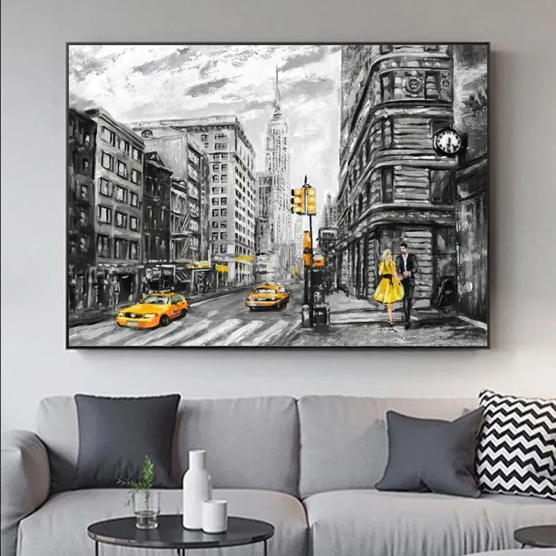 Paesaggio astratto Poster e stampe su tela Wall Art Oil Painting New York e Parigi City View Picture for Living Room Decor