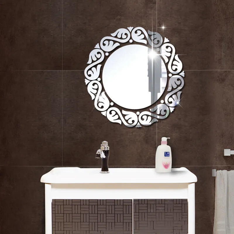 Autoadesivo della parete dello specchio acrilico di vendita calda di commercio estero, adesivo decorativo dello specchio della toletta del bagno dell