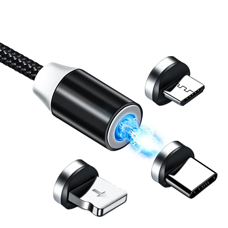 Cavo magnetico con rotazione a 360 gradi per cavo di tipo C Cavo LED a ricarica rapida per ricarica dati Cavo micro USB