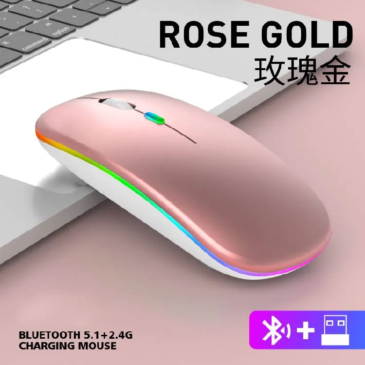 Mouse wireless RGB Mouse Bluetooth 1600 dpi Computer Mause Mouse ergonomico ricaricabile silenzioso Mouse ottico USB per PC portatile