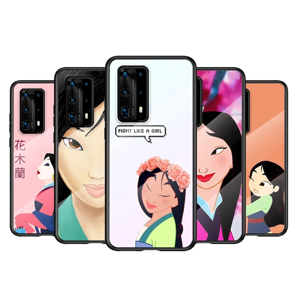 Cover in vetro temperato Disney Mulan Cartoon per Huawei P40 P30 P20 P10 Pro Plus Lite 5G 2019 Custodia antiurto per telefono