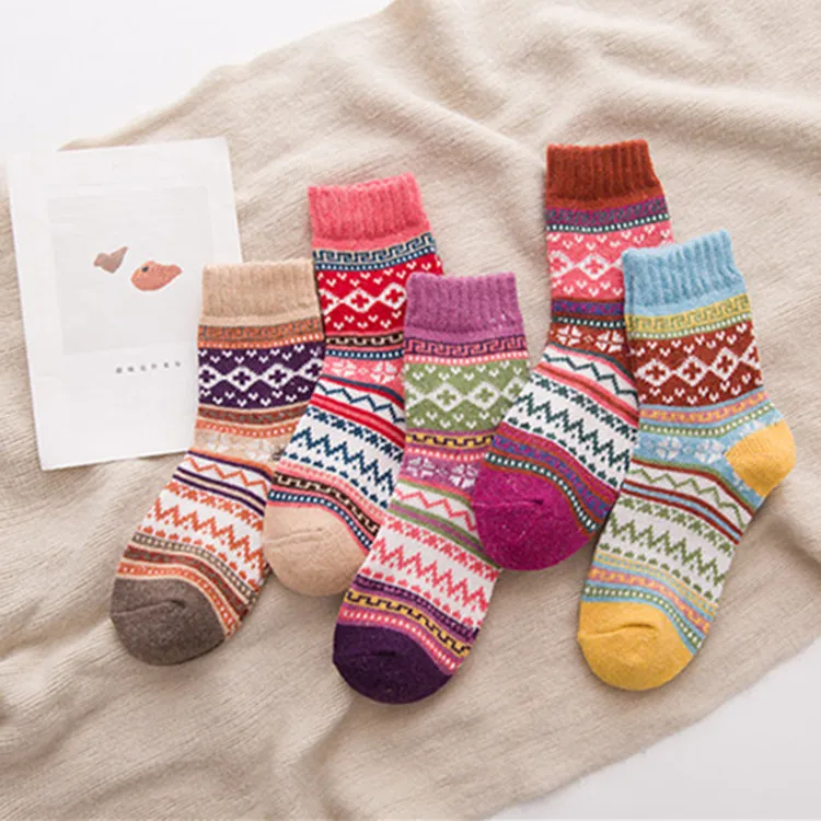 Calzini da donna a tubo centrale addensato caldo calzini in spugna calzini da pavimento in finta lana [5 paia di confezioni]