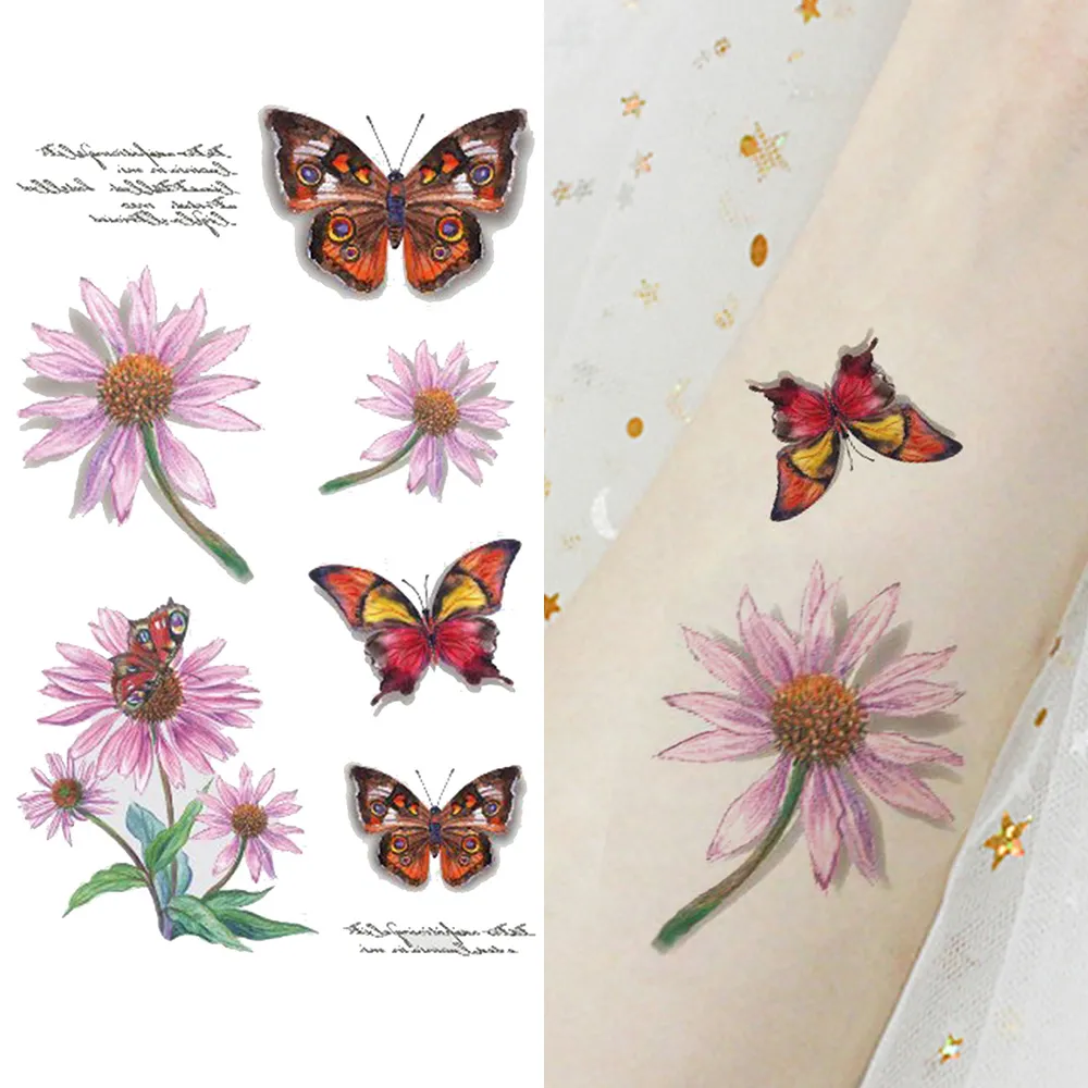Simulazione estetica piccolo fiore farfalla modello adesivo tatuaggio trasferimento dell'acqua