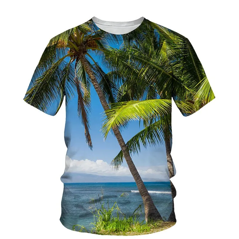 T-shirt con stampa albero di cocco 3D T-shirt da uomo 2021 Estate New O Neck manica corta T-shirt Top stile 3D Abbigliamento maschile T-shirt casual