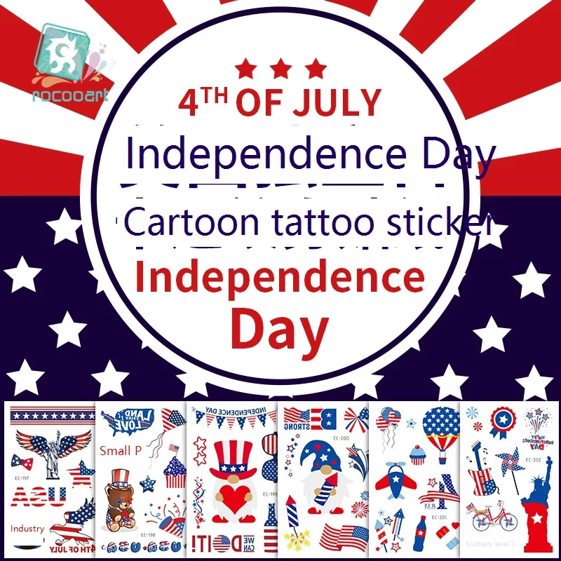 Autoadesivo del tatuaggio del giorno dell'indipendenza americana adesivi usa e getta impermeabili stampa di trasferimento dell'acqua bandiera viso pa
