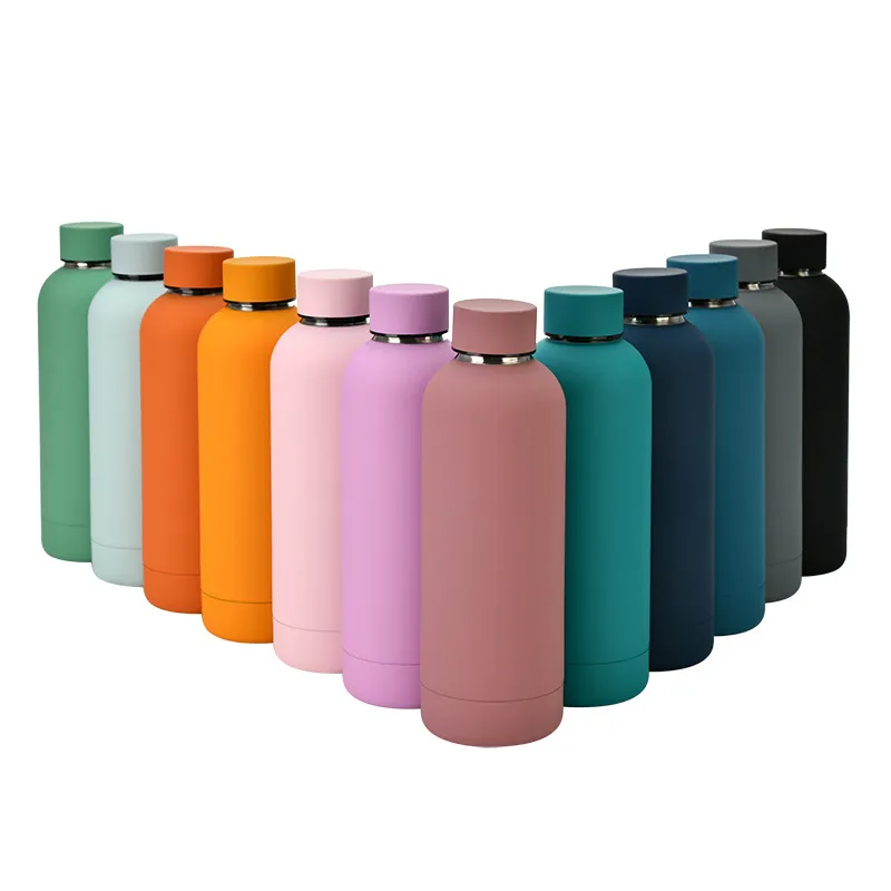 Bottiglia d'acqua smerigliata per esterni in acciaio inossidabile semplice tazza d'acqua sportiva portatile con vernice in gomma tazza termica di gra
