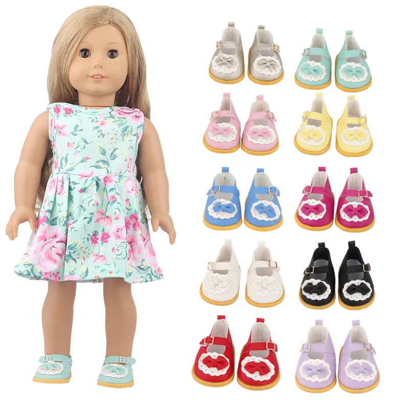Scarpe da bambola da 7 cm Fit 18 pollici bambola americana simpatica scarpe con fiocco in pelle Stivali per 43 cm Baby New Born & OG, Russia Girl Dol