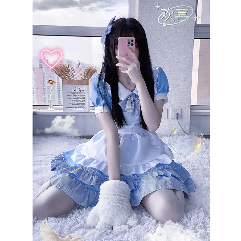 Costume da cameriera blu e bianco costume cosplay anime Lolita morbida ragazza giapponese carino vestito Lolita