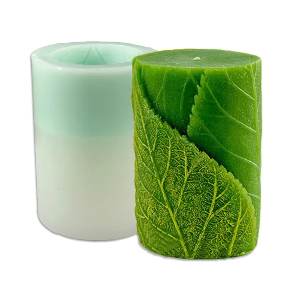 Stampo per candela Stampo per colonna in silicone Stampo per aromaterapia 3D fatto in casa con foglie a forma di cilindro per la produzione di fusion