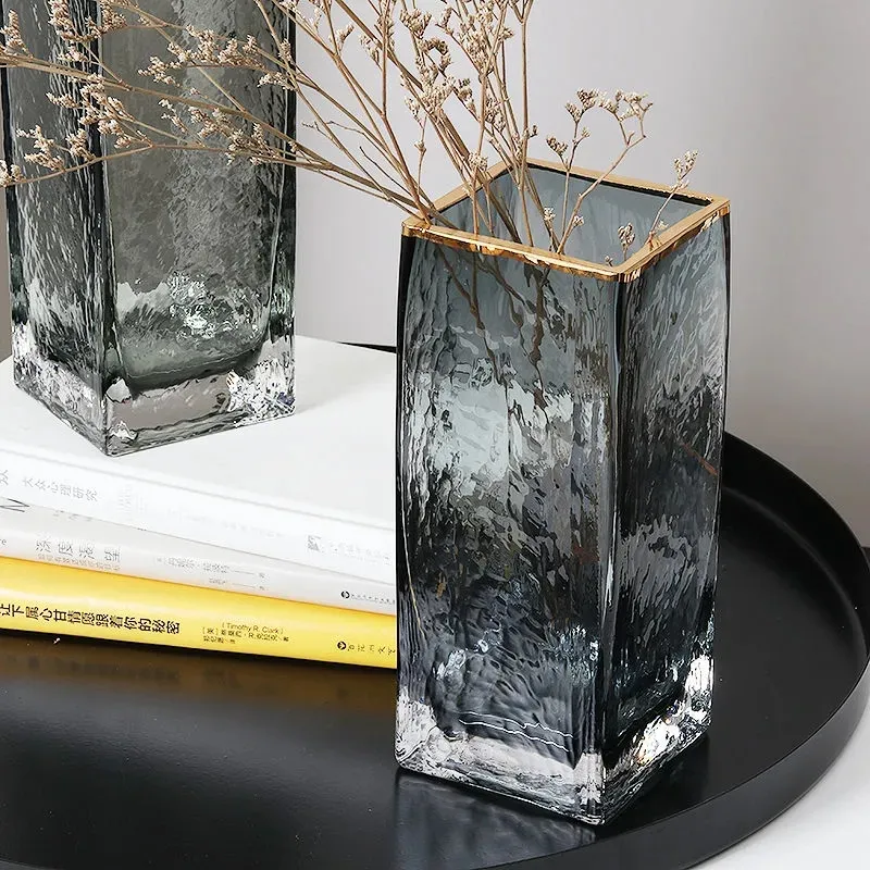 Nordic luce lusso oro dipinto vaso di vetro trasparente bocca quadrata creativa pianta idroponica fiori secchi vaso decorazione soggiorno