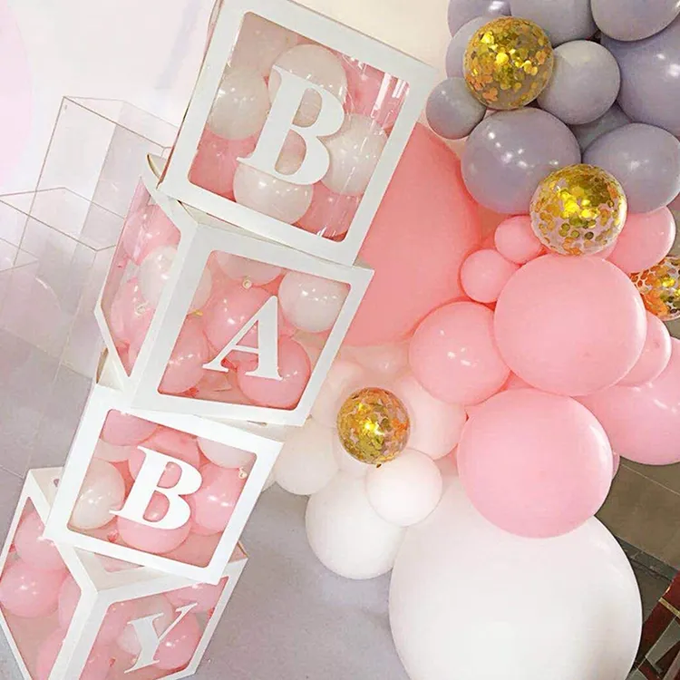 Decorazioni per feste 4 pezzi di scatola di palloncini trasparente con decorazioni di lettere per blocchi di design per bambini addio al nubilato fes