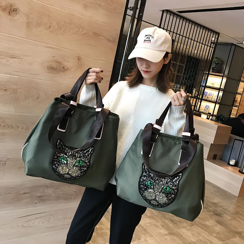 Borsa a tracolla donna 2019 versione coreana della nuova borsa di grande capacità borsa da viaggio da uomo alla moda con paillettes e testa di gatto
