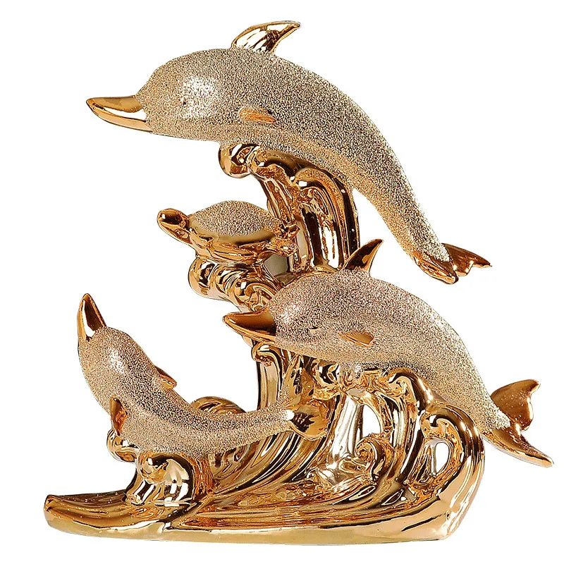 Ornamenti per bambole in ceramica dorata ornamenti animali artigianato modello delfino in miniatura soggiorno regalo di nozze