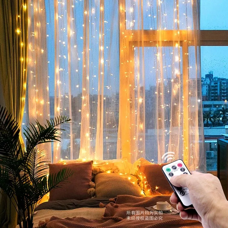 Balcone Camera da letto Soggiorno Stile coreano Minimalista americano rame Altro Striscia luminosa a LED Tenda della finestra Finestra Luci fatate