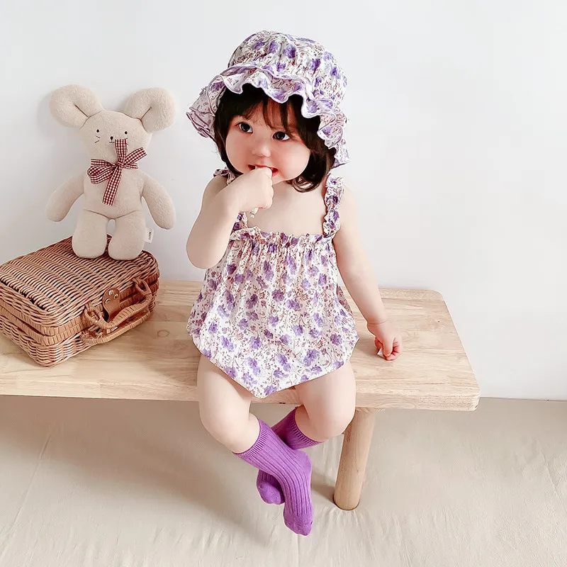 21 estate nuova sezione sottile body femminile neonato coreano pieno fiore stampa borsa a tracolla scoreggia pagliaccetto inviare cappello