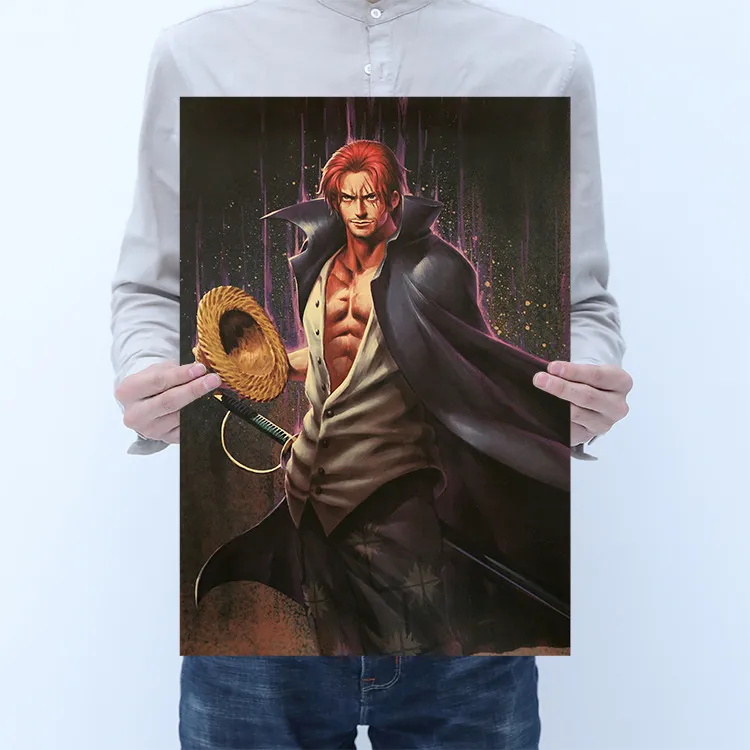 [A042] One Piece Red Hair Shanks Retro Poster Carta Kraft Decorazione per dormitorio Pittura