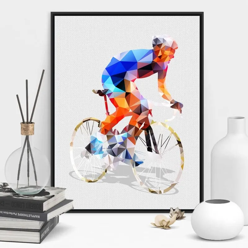 Astratta geometrica poligonale uomo giro in bici tela pittura parete ciclismo sport poster immagini modulari per la decorazione domestica della camer