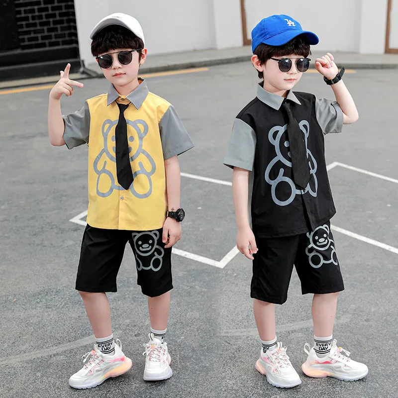 Ragazzi vestito del fumetto di estate abbigliamento per bambini a maniche corte pantaloncini camicia a due pezzi per bambini cardigan stile estivo 20
