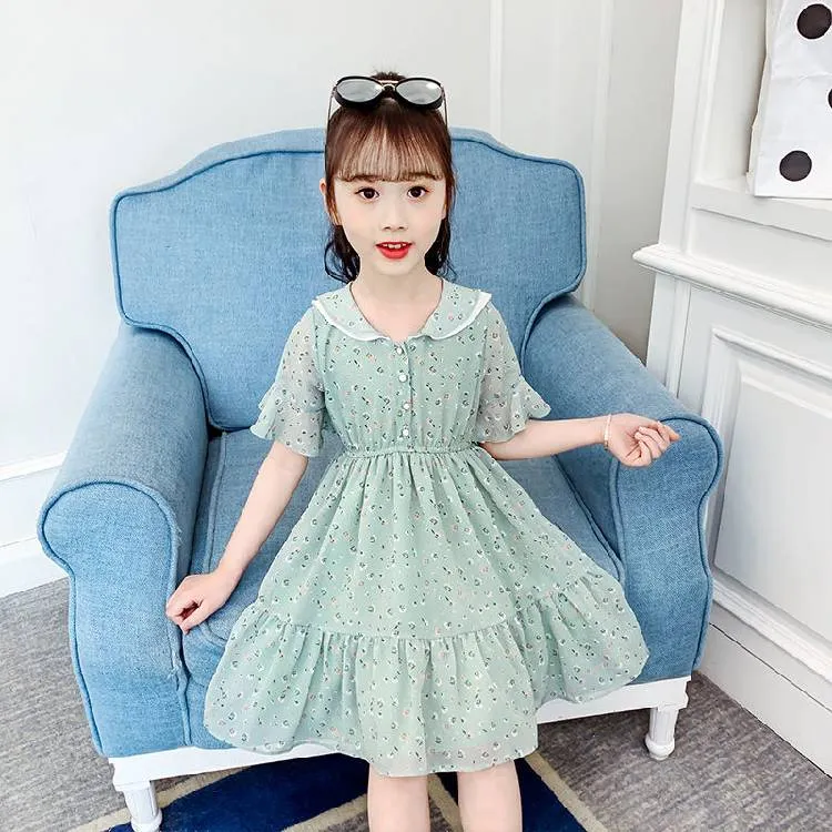 Le ragazze si vestono dall'estate 2020 del nuovo pannello esterno estivo dei bambini coreani Pannello esterno in chiffon con colletto per bambole cin