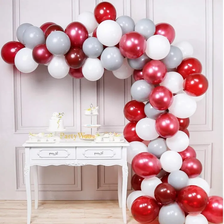 Sacchetto di palloncini bianco sporco 80 pezzi adatto per la decorazione del bambino bordeaux Decorazione di nozze grigia