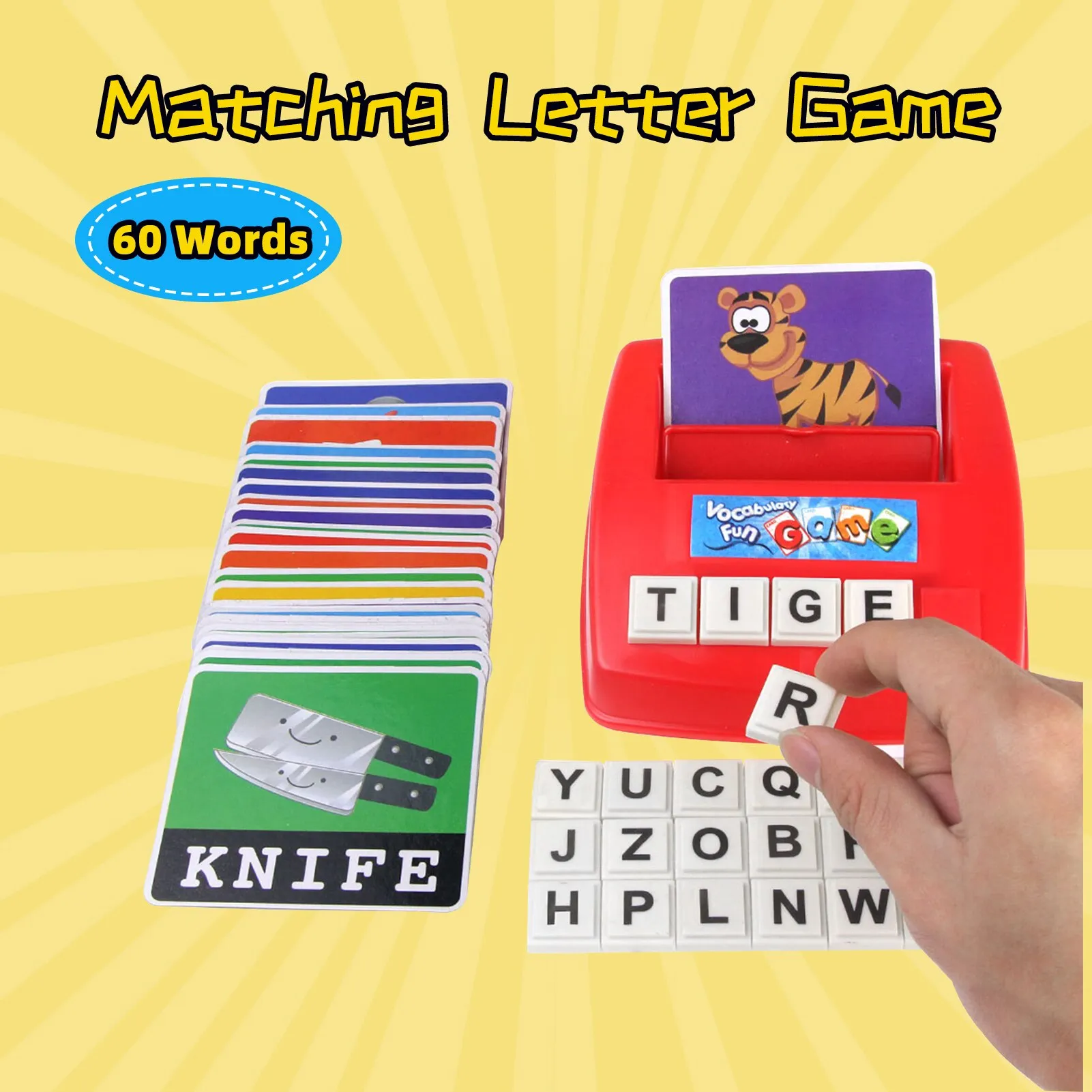 Riconoscimento ortografico per lettere corrispondenti con 26 blocchi di lettere maiuscole 30 pezzi di carte con parole giocattolo per l'apprendimento