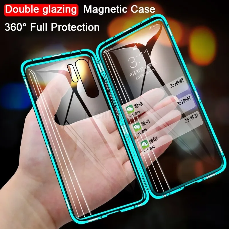 Custodia protettiva magnetica per Huawei P40 30 P20 Pro Lite con vetro temperato su entrambi i lati per Mate30 20Pro Mate20lite Cover per telefono