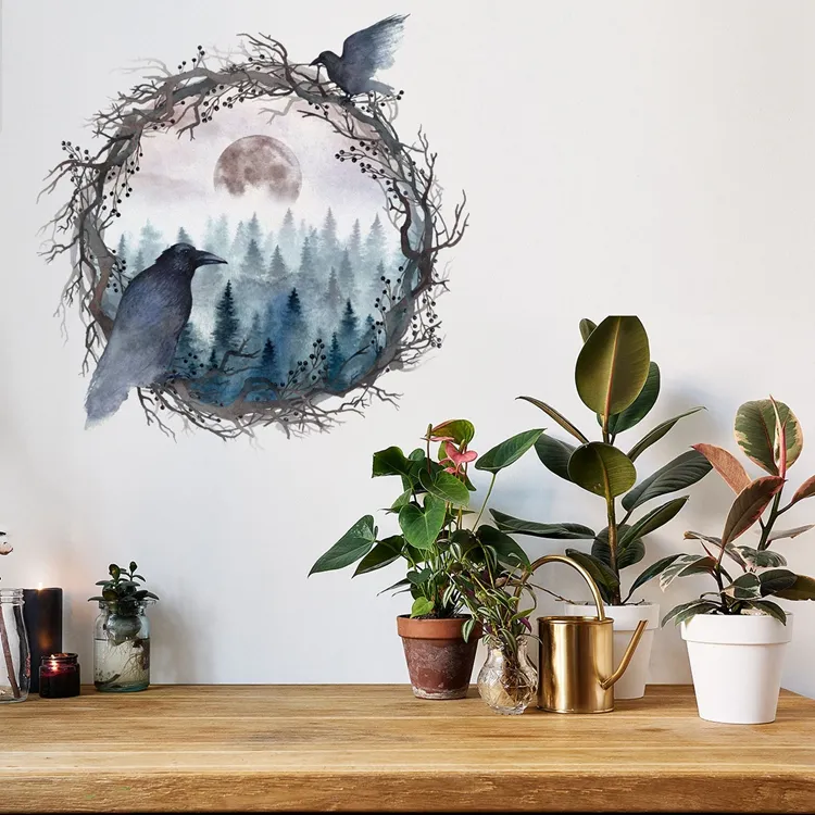 Adesivi murali con cornice per foto imitazioni di uccelli della foresta Soggiorno Camera da letto Cucina Frigorifero Adesivi decorativi da parete
