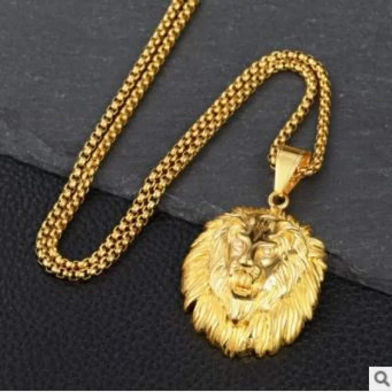 New Trendy Animal Capelli lunghi Testa di leone Collana con ciondolo Collana da uomo in metallo Scorrevole intarsiato Collana di cristallo Accessori