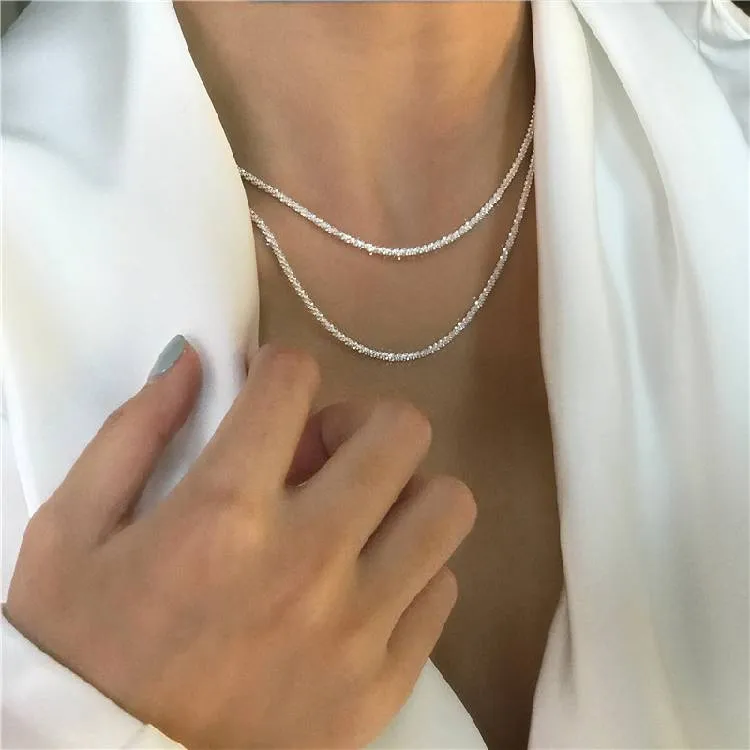 Bilandi Fashion Jewelry Collana a catena 2021 Nuovo design Popolare Metallo singolo One Layer Shiny Bling Bling Collana choker per le donne