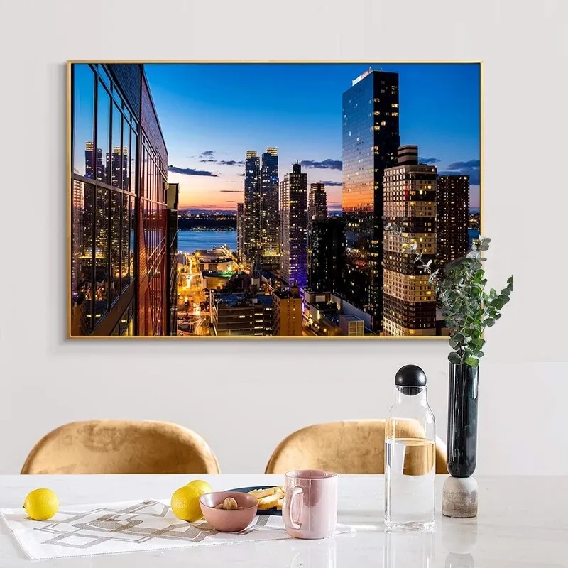 New York City Night Scene Building Landscape Canvas Painting Cuadros Poster Print Wall Art for Living Room Home Decor No Frame