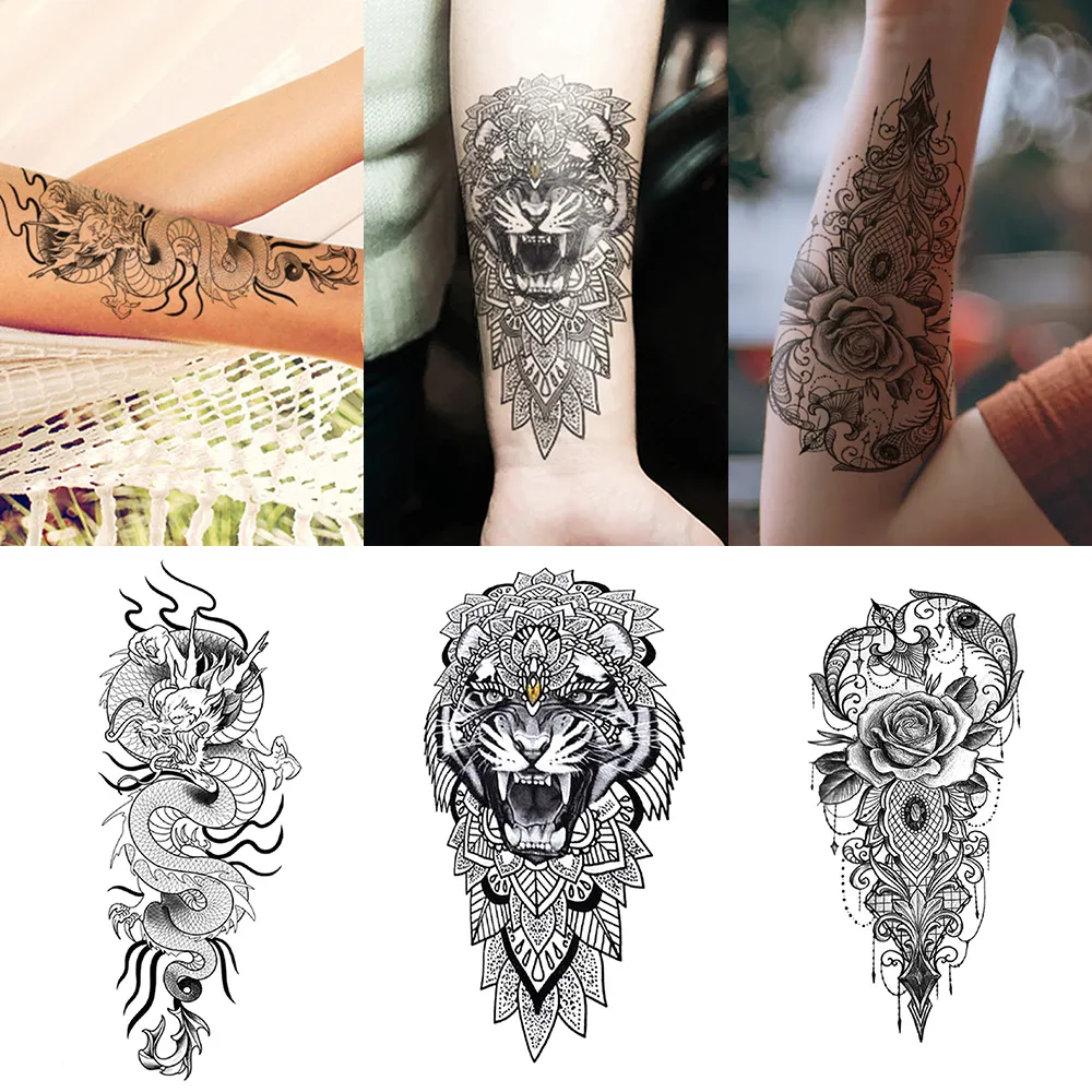 3 set di adesivi per tatuaggi combinati con braccia di fiori grandi modello di stampa di fiori animali adesivi temporanei per tatuaggi per il corpo d
