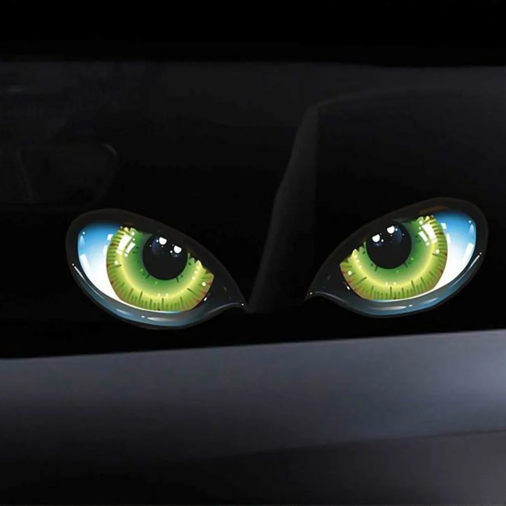 Funny Design 3D Stereo riflettente Green Cat Eyes Car Sticker Truck Head Engine Rear Window Door Mirror Decal