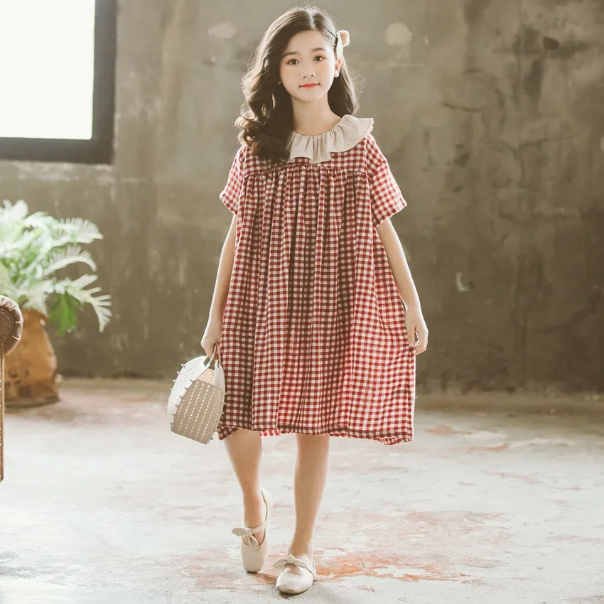 2021 nuova estate a scacchi stile sen vestito sciolto vestito da principessa in stile coreano con colletto bambola