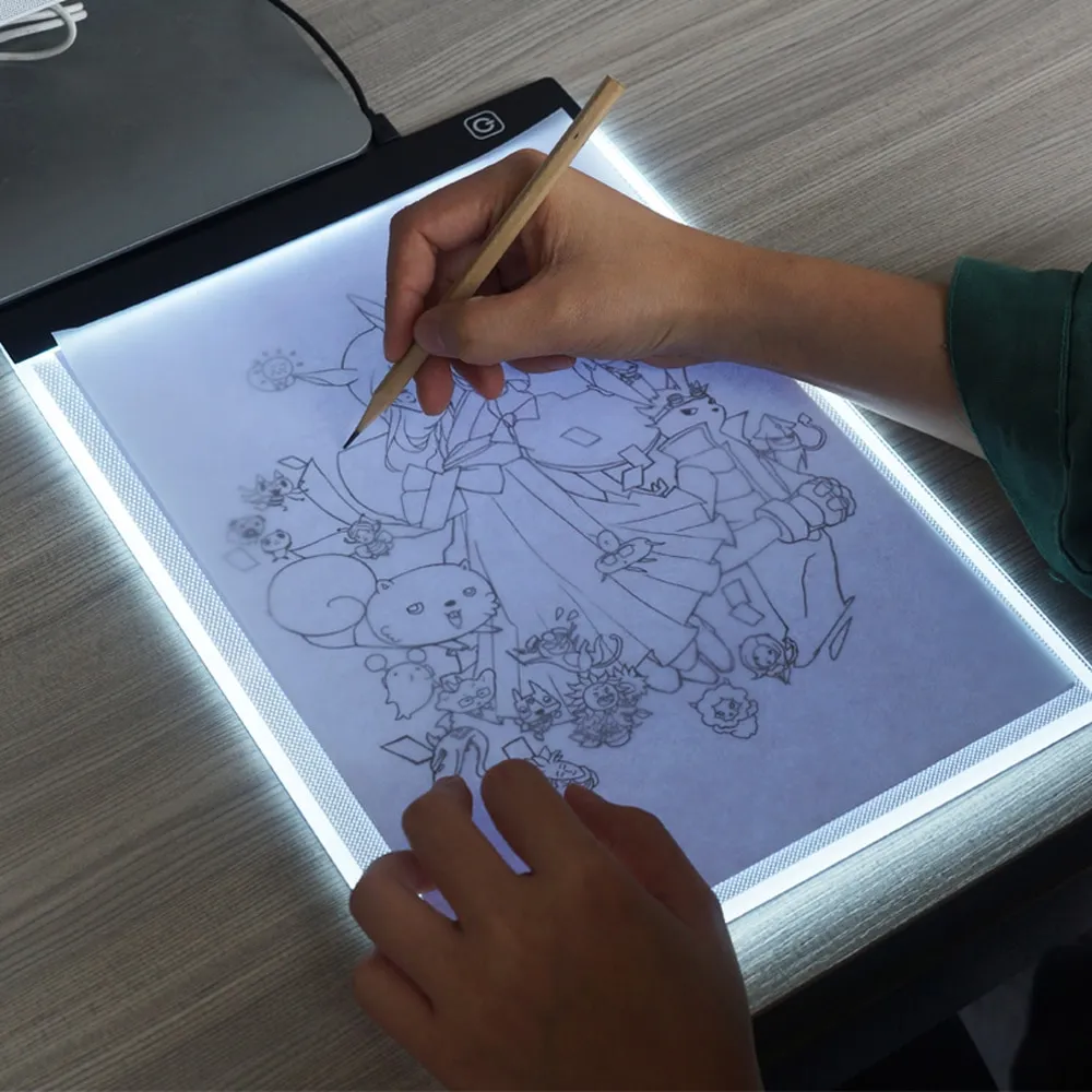 Tavolo da disegno illunato a LED Tela per pittura A4 Tavolo per tablet Light Pad Libro da disegno Tela bianca per regalo di pittura ad acquerello acr