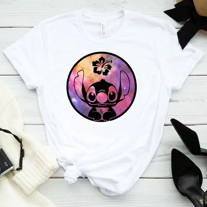 90 S Bella Lilo Stitch T-Shirt Harajuku Kawaii Del Fumetto Stampato Casual T-Shirt Carino Magliette E Camicette Coppia Femminile T-Shirt Camicetta De