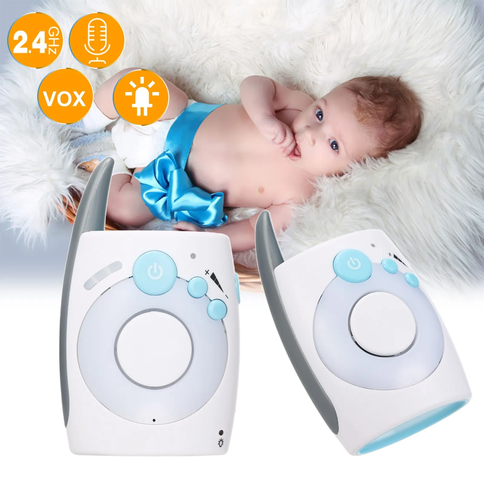 Baby monitor audio digitale wireless portatile da 2,4 GHz con conversazione bidirezionale Crystal Clear Baby Cry Detector Trasmissione sensibile
