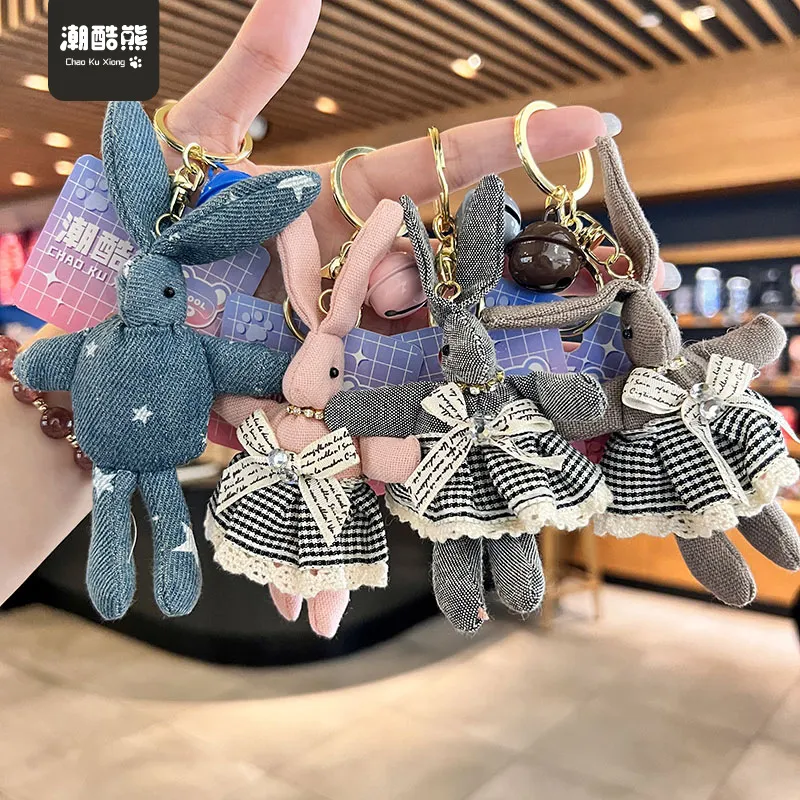 Ciondolo bambola cartone animato in stile simpatico coniglietto di peluche accessori per portachiavi in ​​tessuto accessori per borse per bambole