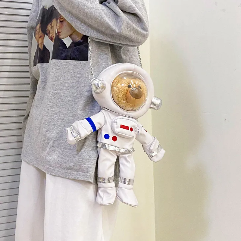 Spazio della personalità della moda Borsa da donna a spalla singola Bear Plush 2021 nuova borsa messenger a catena per bambola astronauta