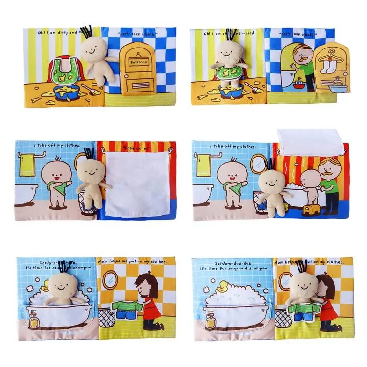 Libri di stoffa per neonati Libri di stoffa per bambole 3D Insegnamento per bambini Doccia Toilette per bambini Giocattoli educativi per l'intelligen