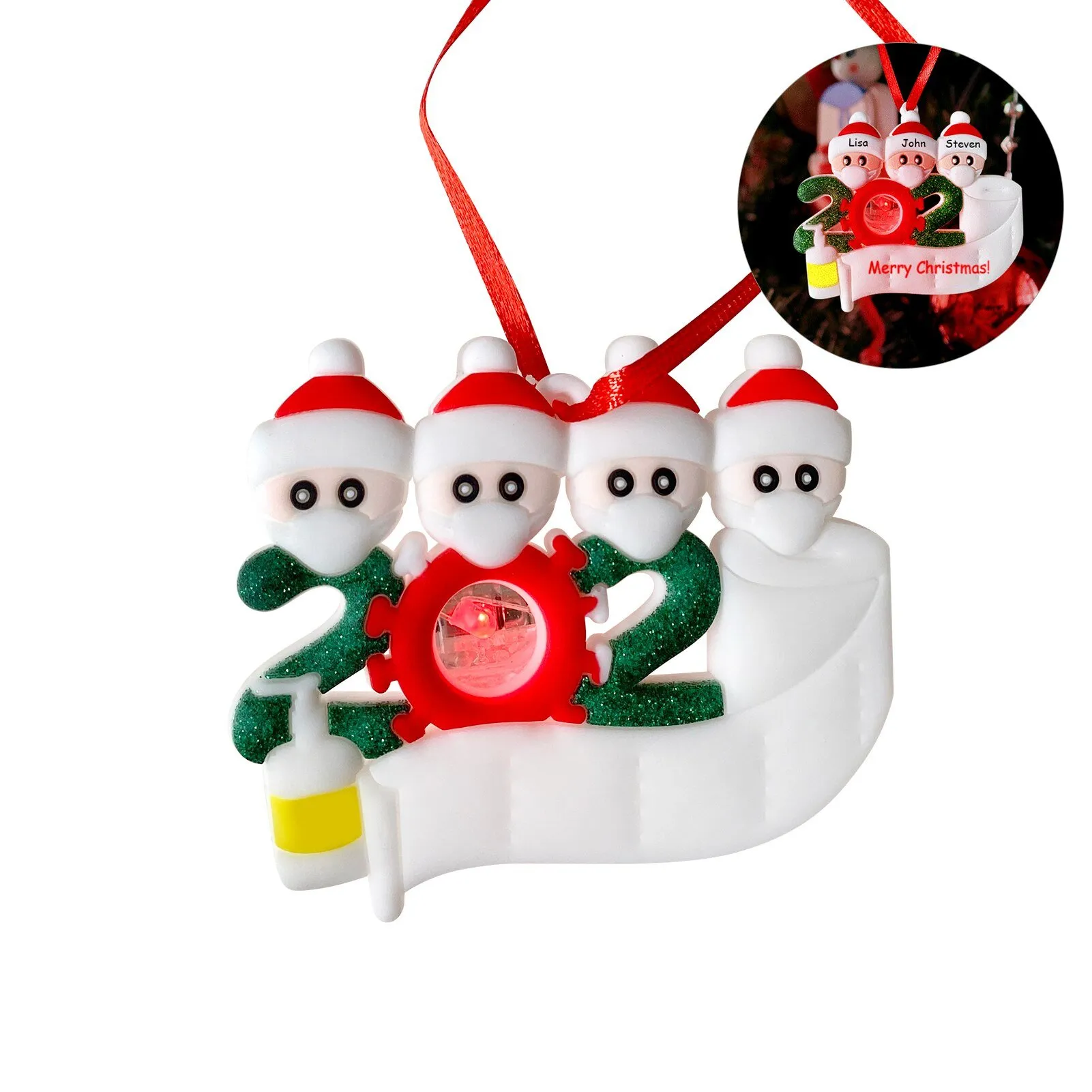 Nome dell'albero di Natale 2020 Ornamento con luci lampeggianti Decorazioni natalizie Regali personalizzati per i membri della famiglia per Natale