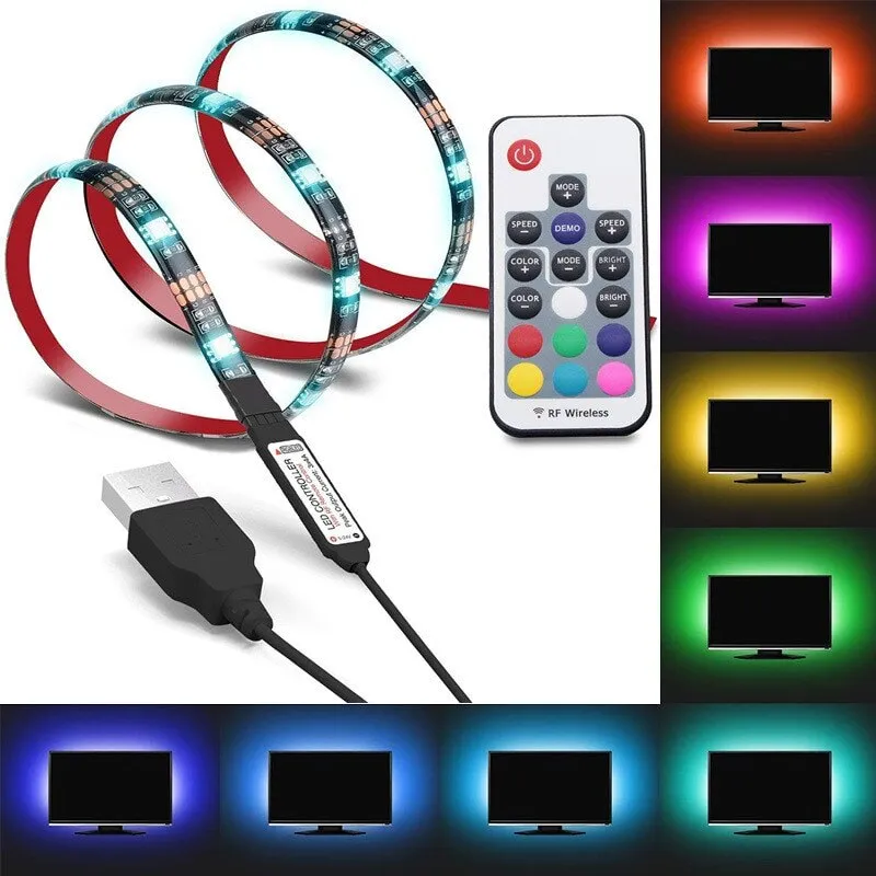 Telecomando a 24 tasti con telecomando a infrarossi Barra luminosa a LED 5050 Sfondo TV RGB con 5V USB epossidica a colori luminosi atmosfera decorat