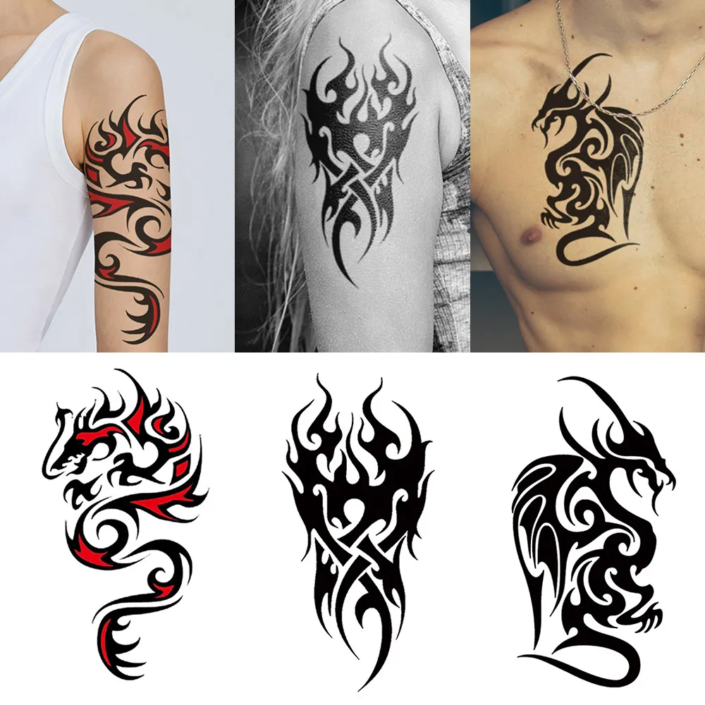 3 pezzi di adesivi per tatuaggi combinati con braccio di fiori piccoli adesivi per tatuaggi di simulazione impermeabili temporanei con motivo drago t