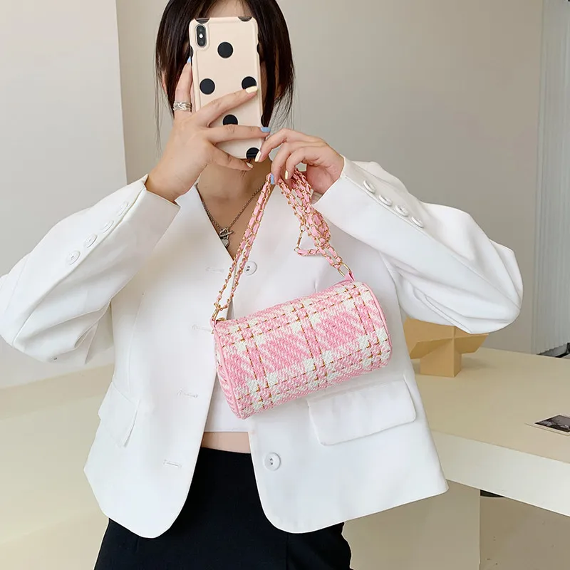 Nuovo stile coreano borsa a tracolla singola borsa a tracolla a catena borsa da donna borsa a cilindro ascellare plaid