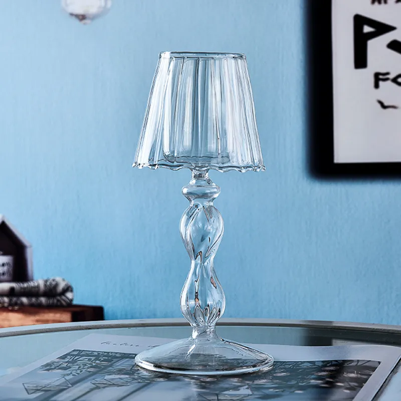 Nuovo portacandele a forma di lampada da tavolo in vetro trasparente, decorazione creativa per la casa di nozze, decorazione per la cena, alta qualit