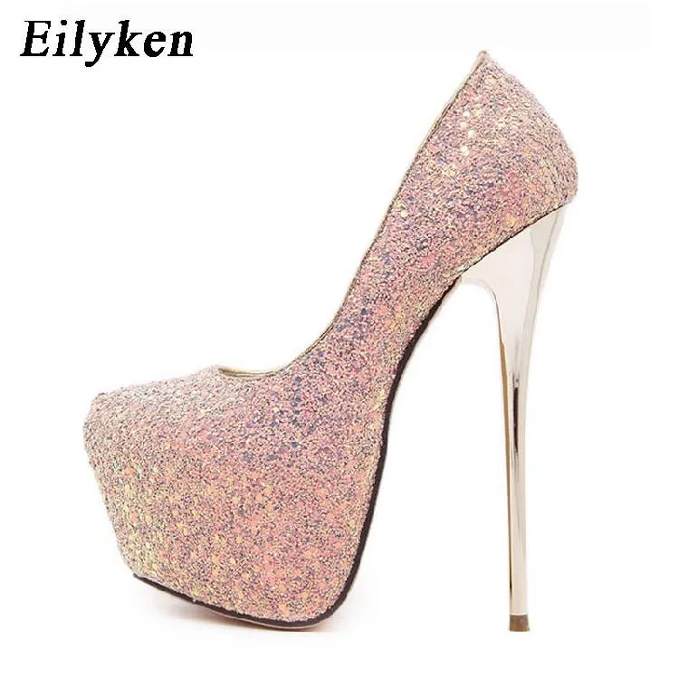 Eilyken 2021 New Platform Ultra High Tacchi da donna Scarpe Bling Pumps Party Dress Shoes Black Pink Blue Size 34 45